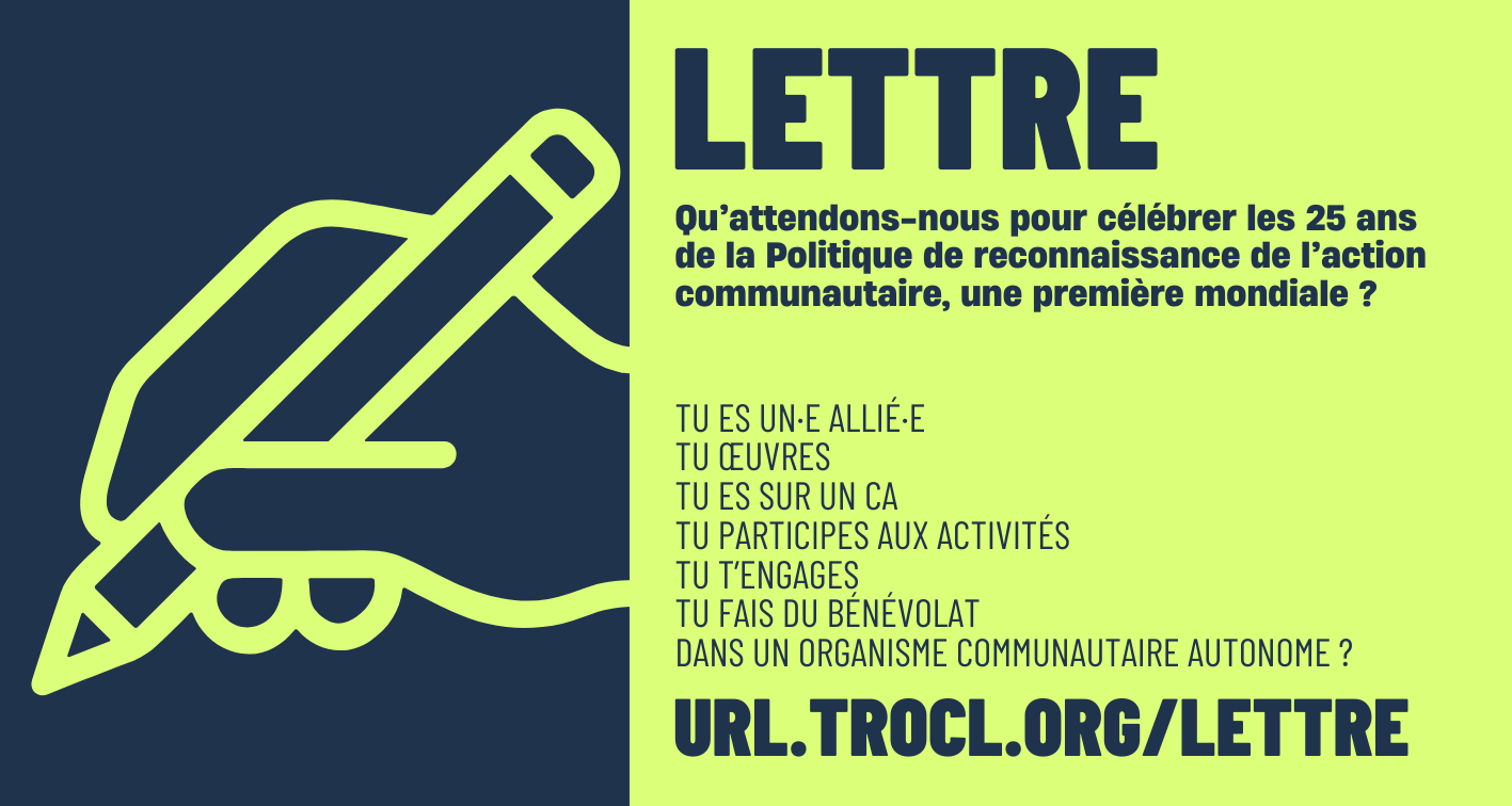 Lettre - 25 ans de la Politique de reconnaissance de l'action communautaire autonome